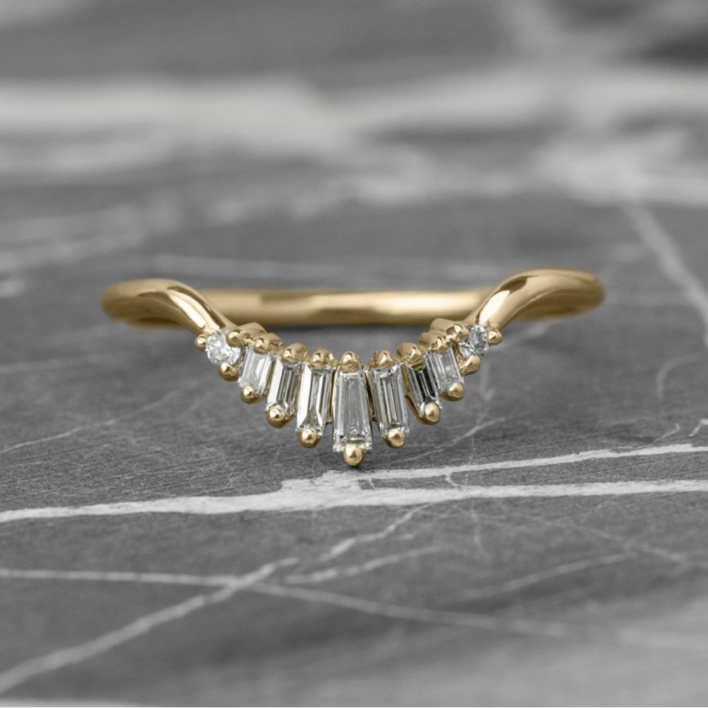 Point No Point Wren 14k Diamond Baguette Curved Ring $2587